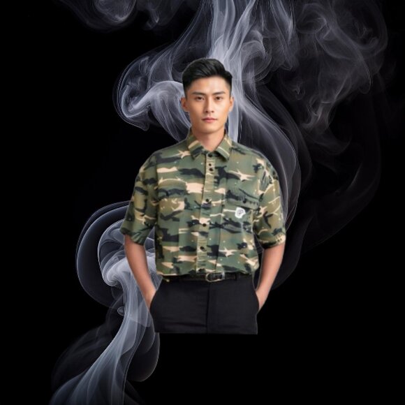 Hustle Gang Short Sleeve Green Tan Camo Button Down Shirt Size: 2X - Picture 2 of 10